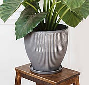 Вазон для квітів великий керамічний Гофре 11,5 л Rezon Сірий P261