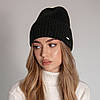 Шапка жіноча з мериносової вовни, Тепла шапка лопата, Шапка подвійною в'язкою, Шапки з вовни мериноса, фото 9