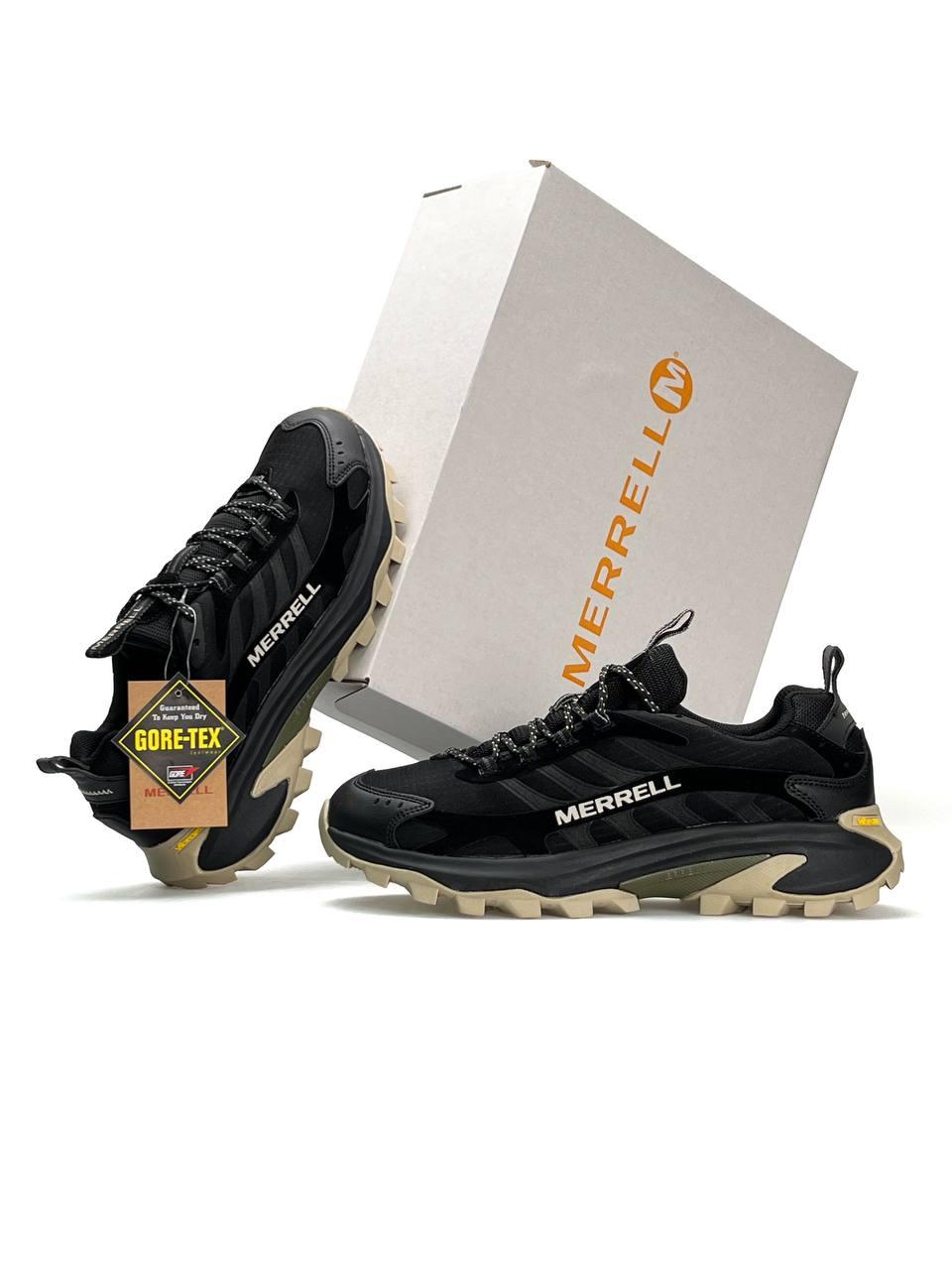 Чоловічі кросівки Merrell Moab Speed 2 Gore-Tex Black Beige, кеди шкіра текстиль водонепрон. Чоловіче взуття