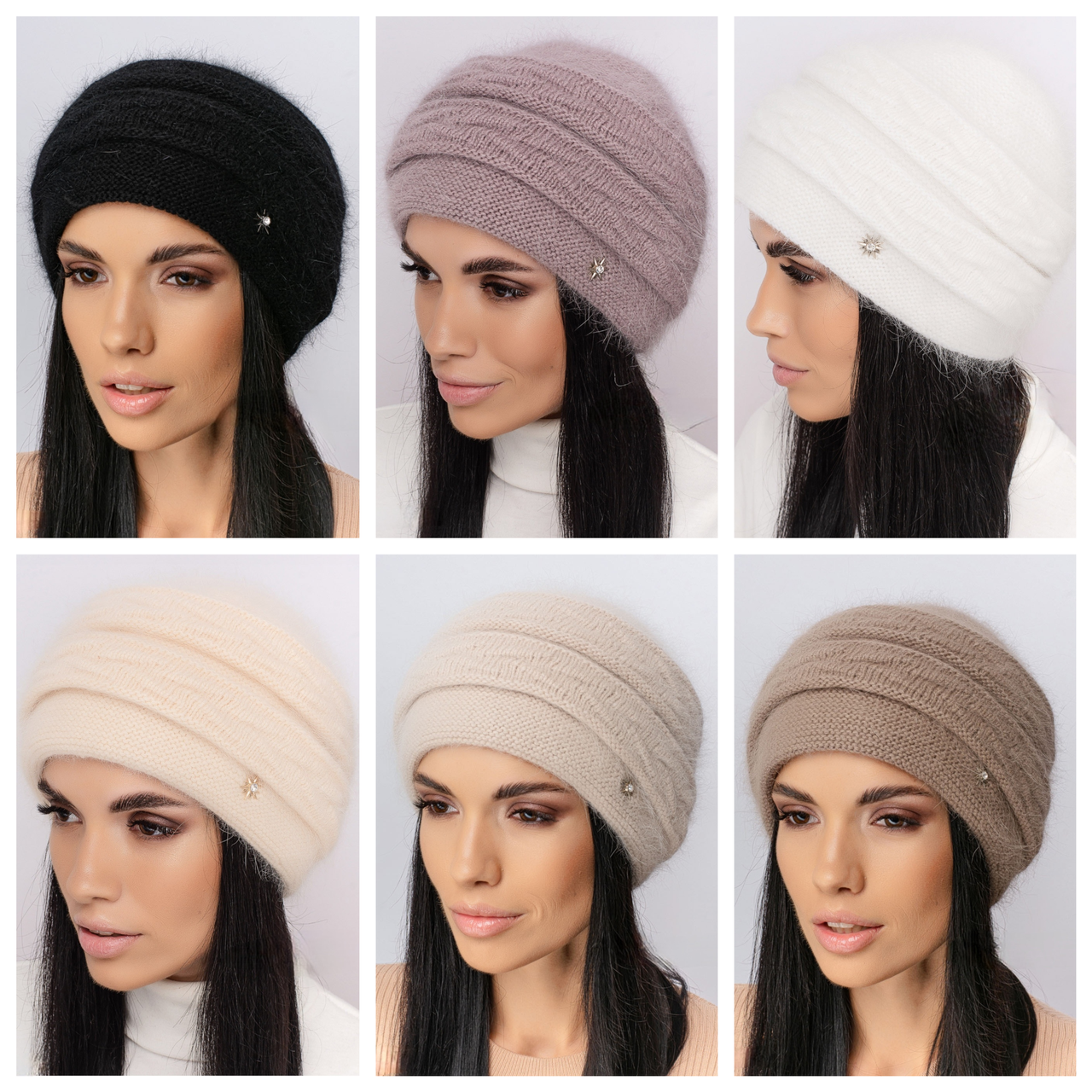 Жіноча стильна шапка кольору, Об'ємні в'язані зимові шапки Жіночі теплі шапки, Шапка жіноча ангора