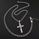 Срібна цепочка з хрестиком чоловіча з накладками золота. Хрестик срібло з золотом і ланцюг бісмарк. Довжина 60 см, фото 9