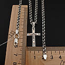 Срібна цепочка з хрестиком чоловіча з накладками золота. Хрестик срібло з золотом і ланцюг бісмарк. Довжина 60 см, фото 5