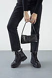 Зимові жіночі шкіряні черевики утеплені на овчині чорні на шнурівці та блискавці, фото 8