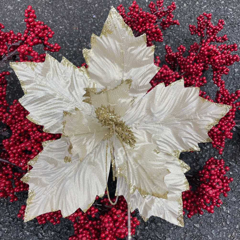 Новорічний декор. пуансетія 25 см золото, фото 1