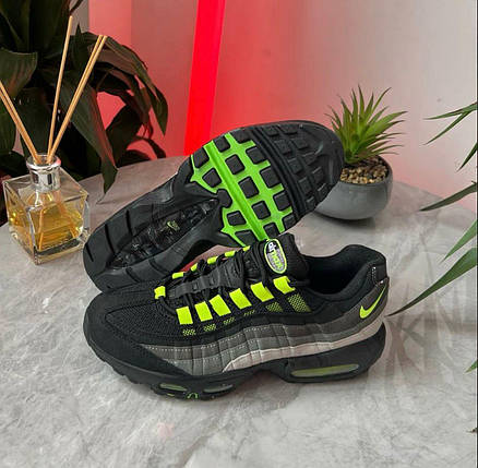 Чоловічі кросівки Nike Air Max 95 OG GS Neon 2020 Найк Аир Макс 95 ОГ Чорні шкіра текстиль демісезон, фото 1