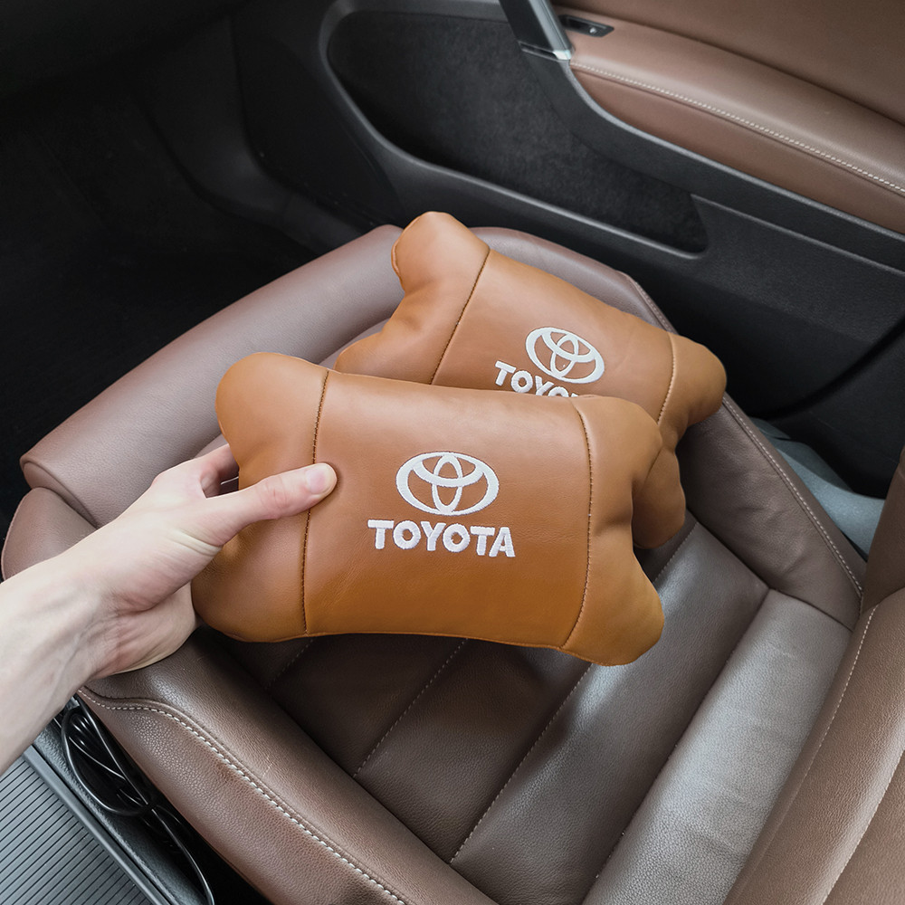 Набір шкіряних подушок 2шт на підголівник Toyota. Комфортні HZ-888 ортопедичні подушки,Тойота