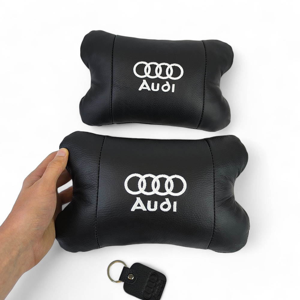 Набір автодушки 2шт на підголовник Audi / Ауді з натуральної шкіри чорна / Підголовник VH-730 в машину