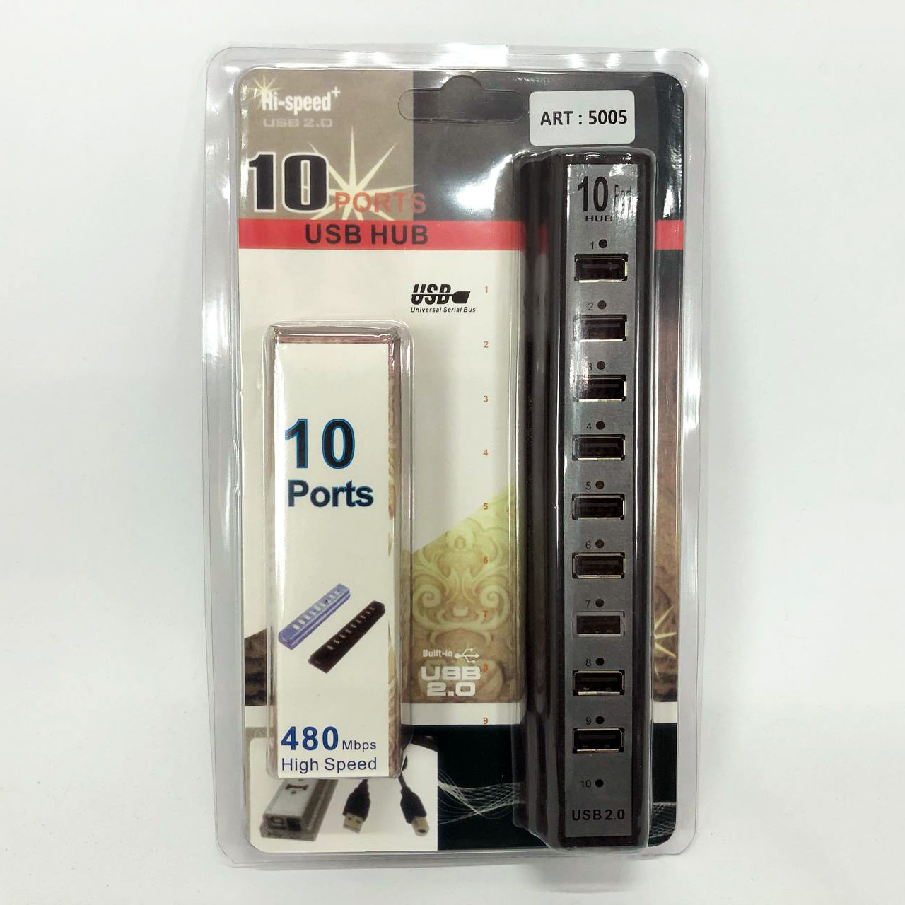 Розгалужувач USB HUB на 10 портів з активною зарядкою 220V. XI-315 Колір чорний