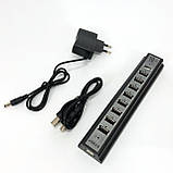Розгалужувач USB HUB на 10 портів з активною зарядкою 220V. XI-315 Колір чорний, фото 5