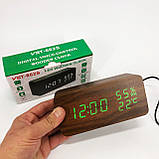 Електронні настільні годинники VST-862S-4 коричневі з зеленим підсвічуванням, з датчиками температури LY-840 та вологості, фото 4