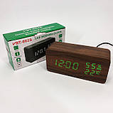 Електронні настільні годинники VST-862S-4 коричневі з зеленим підсвічуванням, з датчиками температури LY-840 та вологості, фото 6