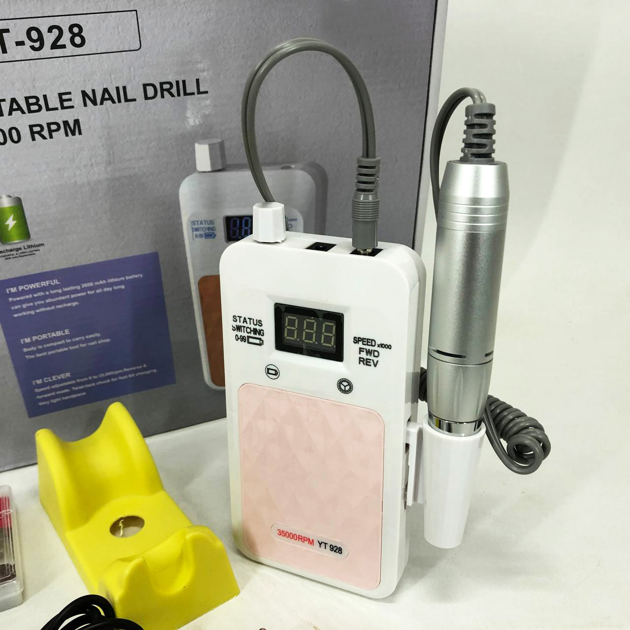 Фрезер для манікюру для початківців Nail Drill YT-928 білий, Потужний FG-738 манікюрний фрезер