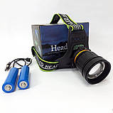 Ліхтар налобний BL-A8-P50, 2 акумулятори 18650, zoom, TY-613 ЗУ microUSB, фото 5