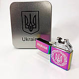 Дугова електроімпульсна запальничка USB Україна (металева коробка) HL-447. KU-935 Колір: хамелеон, фото 5