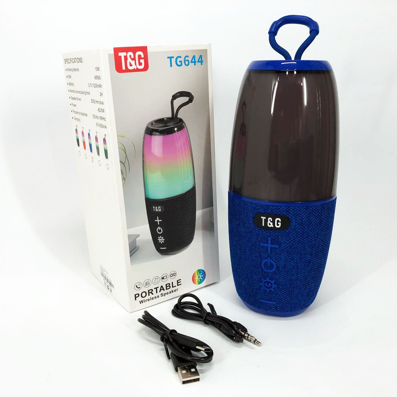 Портативна колонка TG644 5W з RGB підсвічуванням та ремінцем. PF-165 Колір: синій