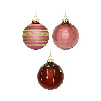 Ялинкова іграшка House Of Seasons Скляні кульки 3 шт D7 см Рожеві (8718861801606)