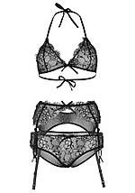 Мереживний комплект зі стразами Leg Avenue Bright Lights Rhinestone M (трусики, бра, пояс для панчіх, фото 5