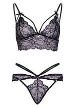 Еротичний комплект зі стрепами та стразами Leg Avenue Ready Or Not S Black, бра + стрінги, фото 5