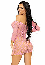 Сукня-сітка з сердечками Leg Avenue Heart net mini dress Pink, зав’язки, відкриті плечі, one size, фото 2