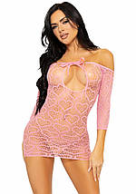 Сукня-сітка з сердечками Leg Avenue Heart net mini dress Pink, зав’язки, відкриті плечі, one size, фото 4
