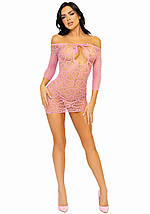 Сукня-сітка з сердечками Leg Avenue Heart net mini dress Pink, зав’язки, відкриті плечі, one size, фото 5