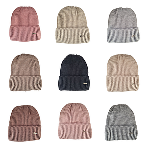 В'язана шапка жіноча темна, Жіноча подвійна шапка на флісі, Жіночі головні убори