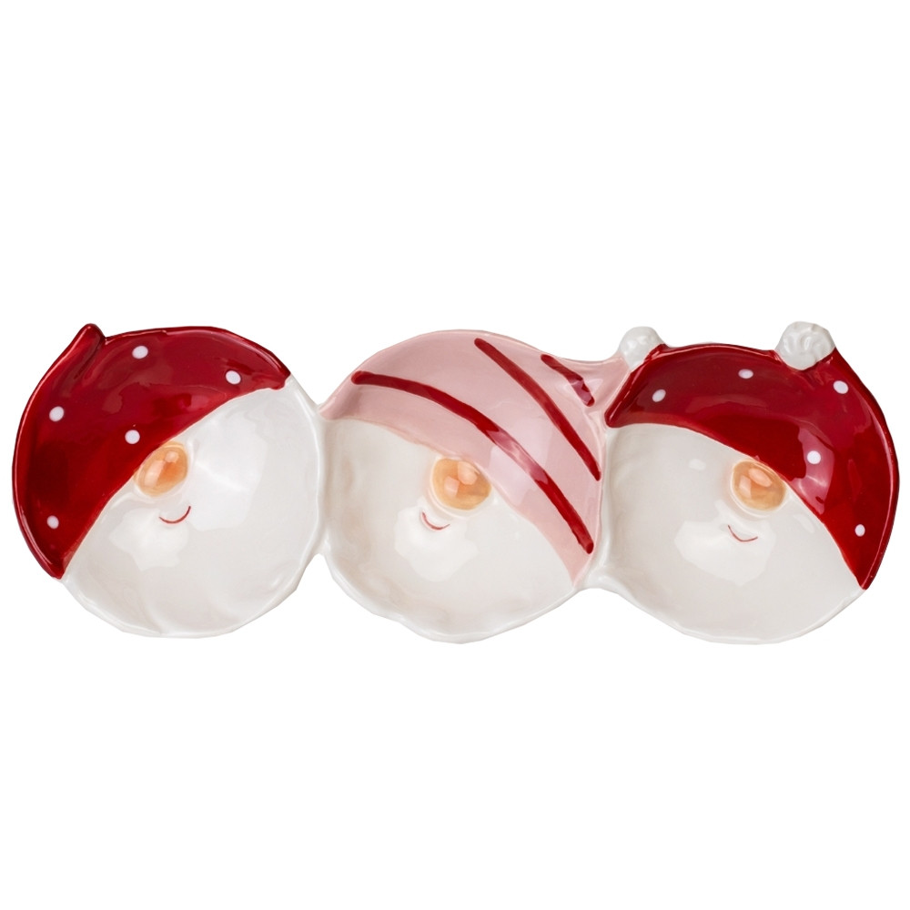 Блюдо новорічне Веселі гноми на три секції 27х10х4, 5 см кераміка 16021-011