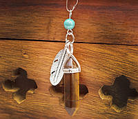 Кулон Тигровый глаз с пером