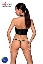 Комплект білизни з відкритими грудьми Passion GENEVIA SET WITH OPEN BRA S/M black, корсет, стрінги, фото 2