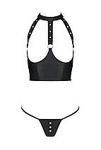 Комплект білизни з відкритими грудьми Passion GENEVIA SET WITH OPEN BRA S/M black, корсет, стрінги, фото 3
