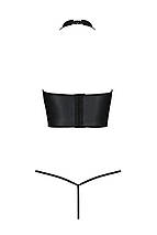 Комплект білизни з відкритими грудьми Passion GENEVIA SET WITH OPEN BRA S/M black, корсет, стрінги, фото 4