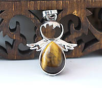 Кулон Ангелочек с камнем Тигровый глаз подвеска-оберег в форме ангела, натуральный камень силы и защиты