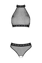Білизна з відкритим доступом Passion MOONLIGHT SET XXL/XXXL black, топ, стрінги, фото 3