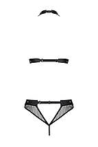 Білизна з відкритим доступом Passion MOONLIGHT SET XXL/XXXL black, топ, стрінги, фото 4