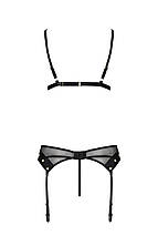 Комплект білизни Passion NESSY SET L/XL black, бюстгальтер, пояс для панчіх, стрінги, фото 4