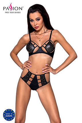 Комплект білизни Passion TASMINA SET XXL/XXXL black, ліф, високі трусики з корсетом ззаду, фото 1