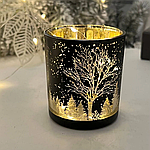 Свічник скляний чорний з малюнком Казковий ліс 7.5 см MR