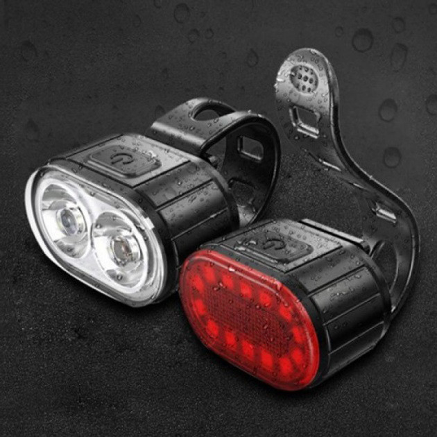 Велоліхтар акумуляторний передній та задній ZH-078-2LED ліхтар PT-487 + STOP-14SMD