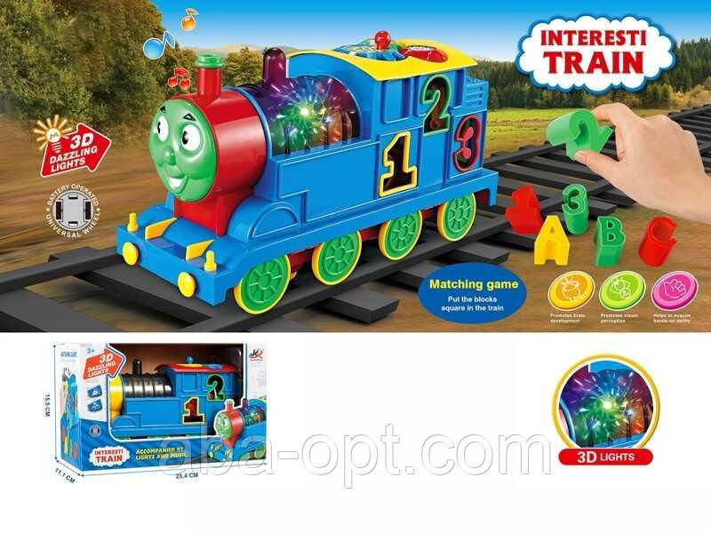 Паровоз 3206 (48/2) колесо вільного ходу, підсвічування, мелодія, звукові ефекти, сортер, рухомі шестерні, в коробці, фото 1