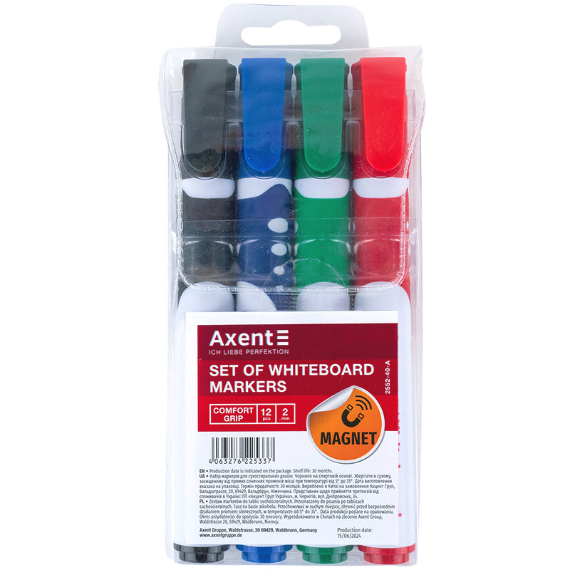 Набір маркерів Whiteboard Comfort Grip, 4кол. Axent 2552-40-A