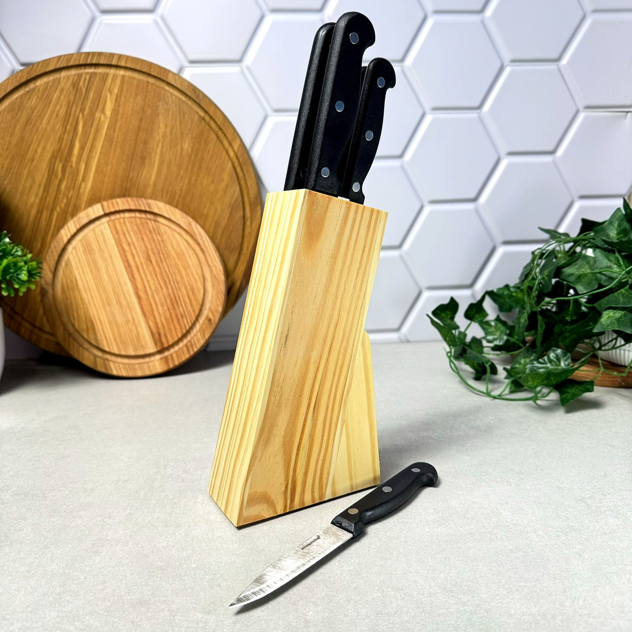 Набір ножів 6 предметів з нержавіючої сталі на дерев'яній підставці