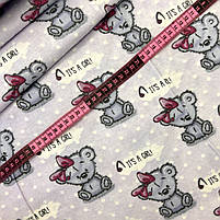 Фланель "It's a girl! на світло-сірому (бузковий відлив)" 180 см, фото 2