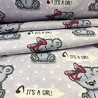 Фланель "It's a girl! на світло-сірому (бузковий відлив)" 180 см, фото 3