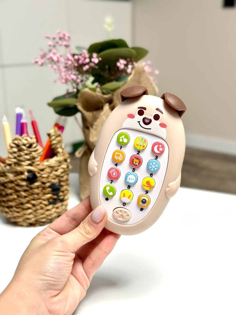 Дитяча розвиваюча іграшка - телефон "Ведмежатко" A626-10 Світло рожевий, фото 1
