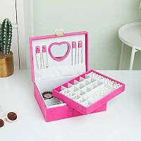 Скринька для зберігання браслетів, кілець, сережок, підвісок двоярусна оксамитова 25 см х 20 см х 9,5 см Рожева