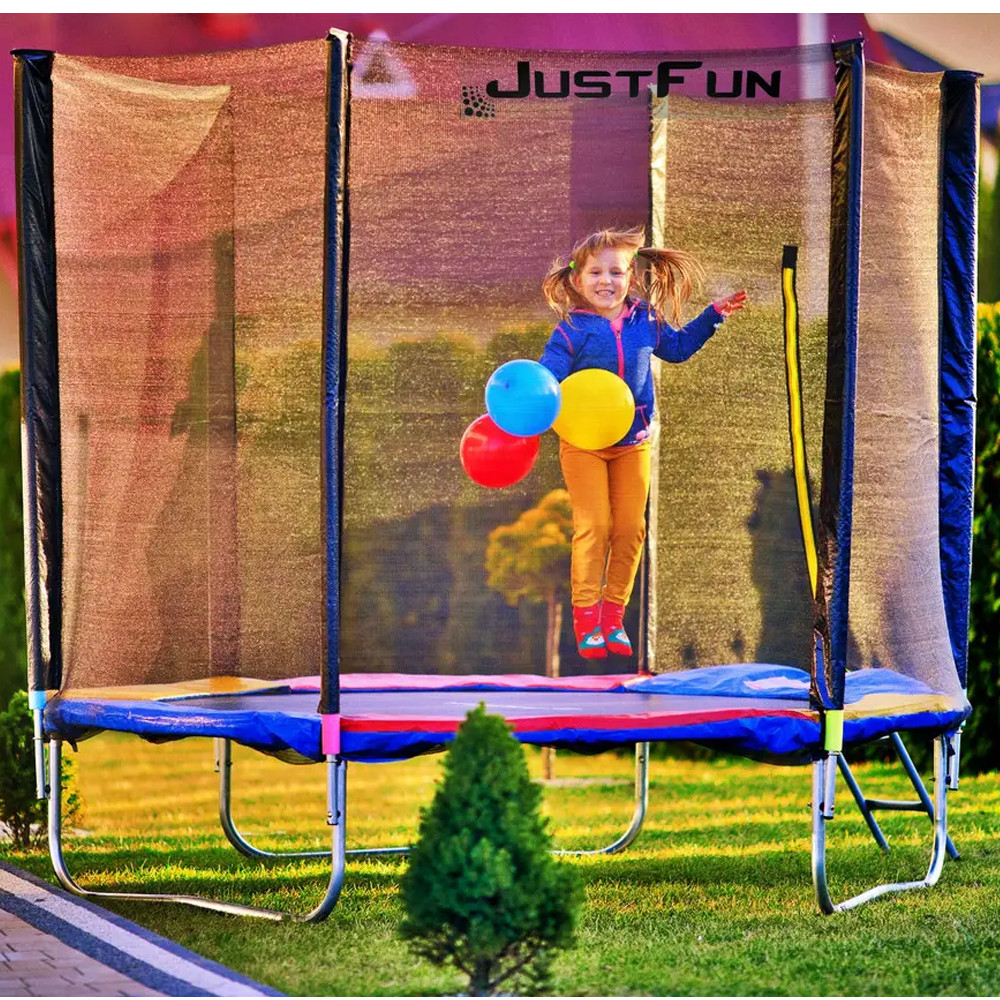 Батут пружинний із захисною сіткою Just Fun Multicolor (діаметр 252см, сходи)