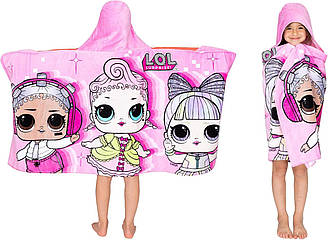 Дитячий м'який махровий рушник для купання та шапочки з капюшоном  61см*127см LOL Surprise