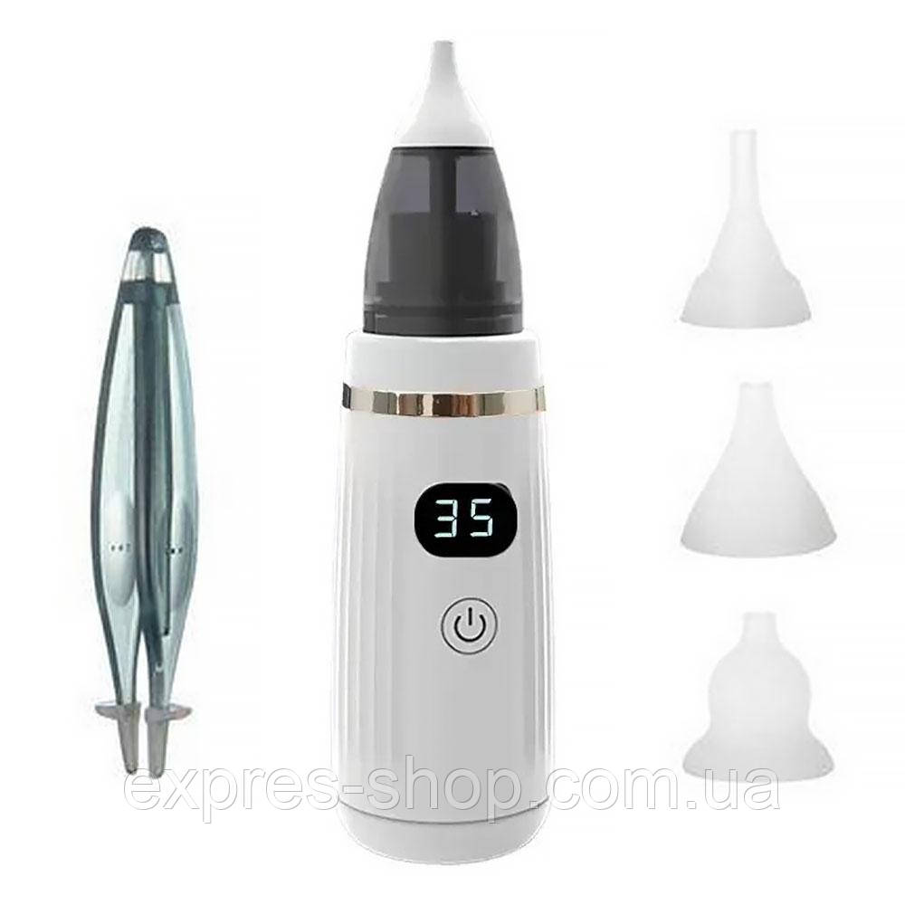 Дитячий аспіратор для носа 2в1, USB-C, + 3 насадки, BABY NOSE / Соплевідсмоктувач назальний електронний, фото 1