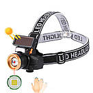 Налобний ліхтар із сонячною панеллю / Акумуляторний ліхтарик на голову / Водонепроникний ліхтарик, фото 3