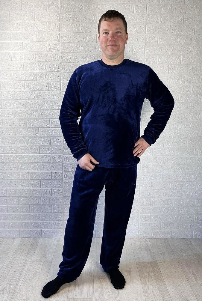 Піжама чоловіча тепла махрова однотонна зимова синя 48-58р.